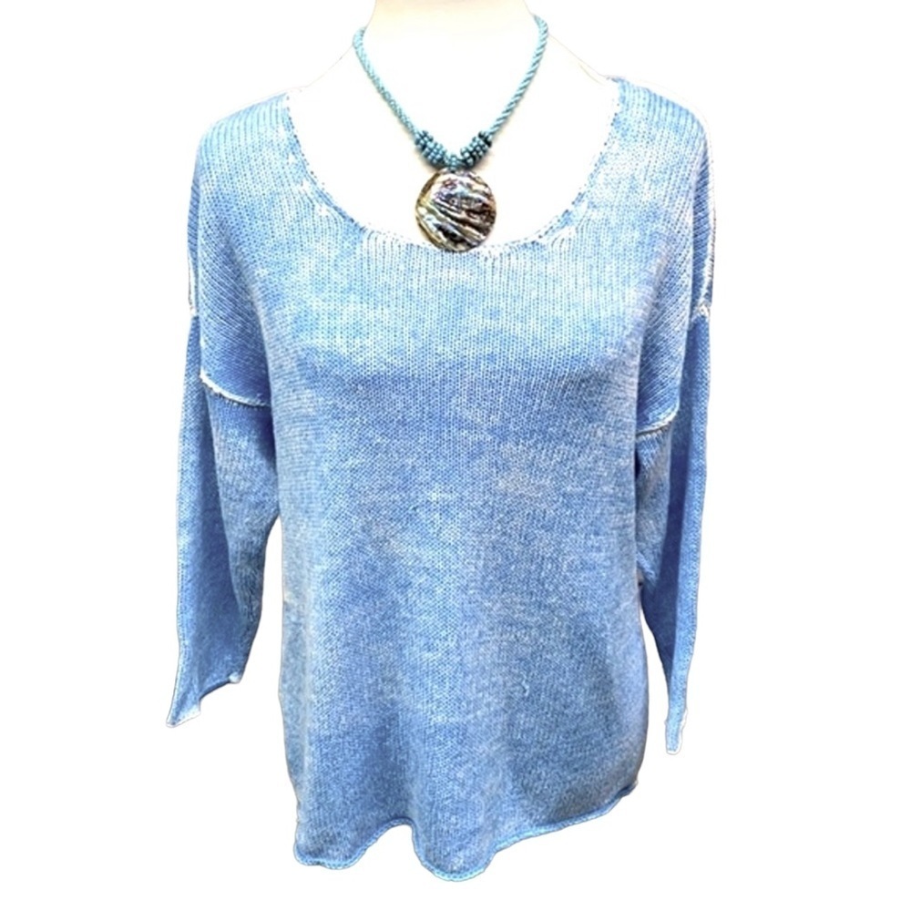 Tommy Bahama Drop Sleeves Marled Blue White Sweater